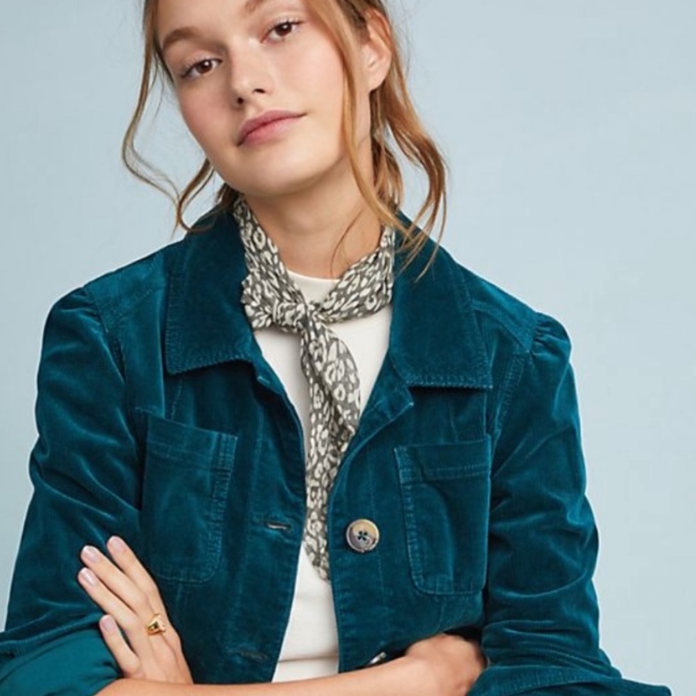 Anthropologie Teal Corduroy Jacket Size S